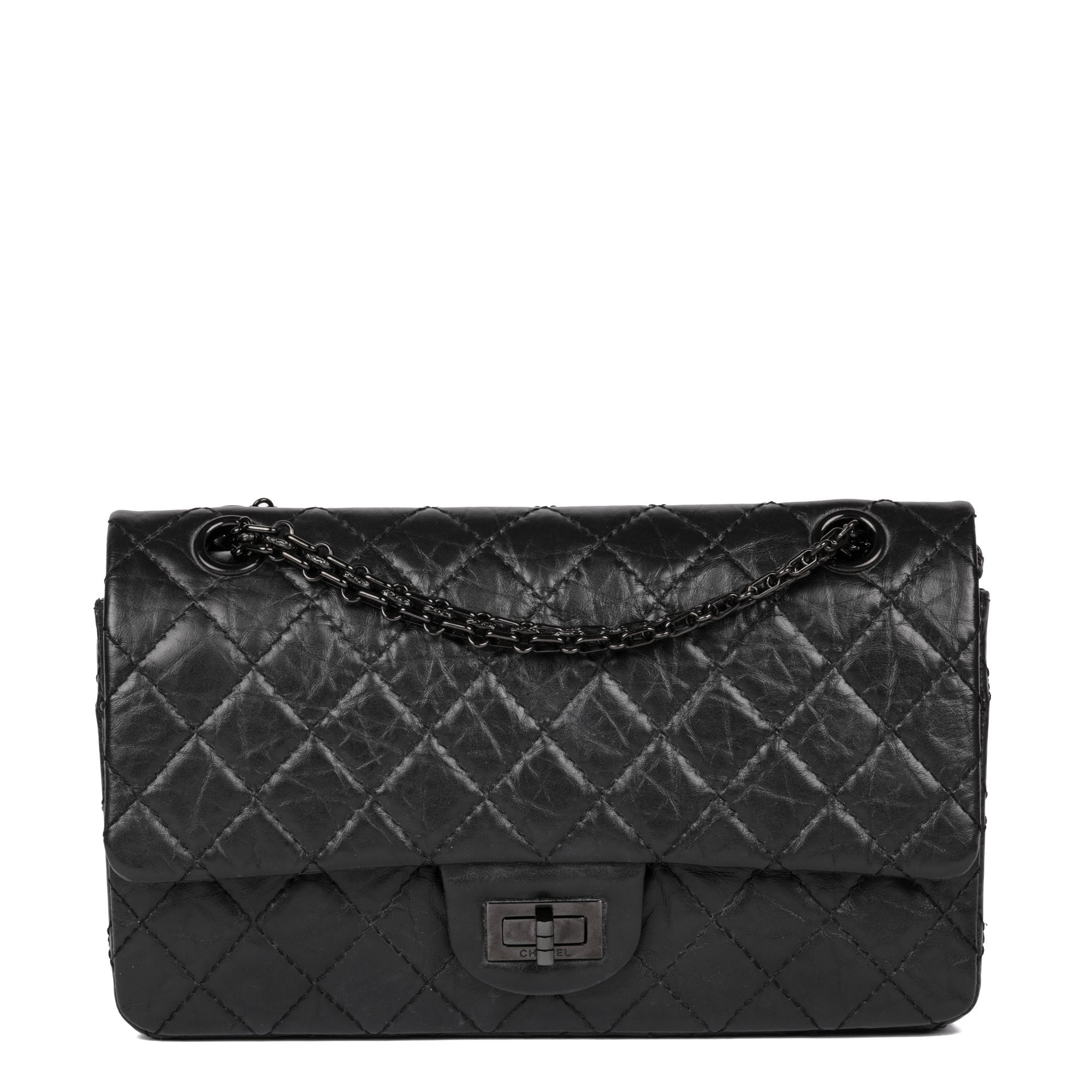 Chanel Black Quilted Aged Calfskin Leather Reissue 255 Reissue 225 Dou