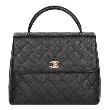 Chanel Black Quilted Caviar Leather Classic Kelly Top Handle Bag