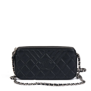 Chanel Black Quilted Caviar Leather Timeless Double Zip Wallet-on-Chain Shoulder Bag