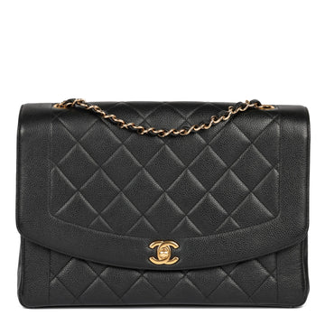 CHANEL Black Quilted Caviar Leather Vintage Diana Large Classic Single Flap Bag