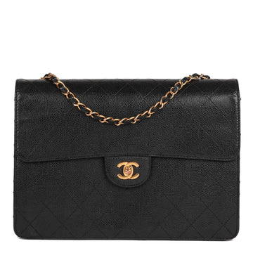 Chanel Black Quilted Caviar Leather Vintage Jumbo Classic Single Flap Bag