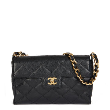 Chanel Black Quilted Caviar Leather Vintage Medium Classic Single Flap Bag