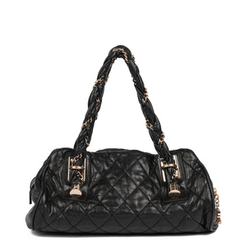 Chanel Black Quilted Distressed Lambskin Lady Braid Bowler Shoulder Bag