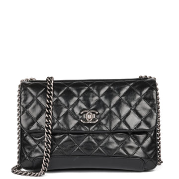 Chanel Black Quilted Glazed Calfskin Leather Classic Single Flap Bag