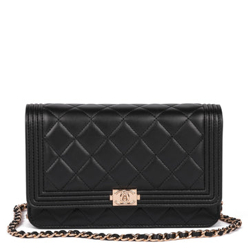 Chanel Black Quilted Lambskin Le Boy Wallet-on-Chain WOC Shoulder Bag