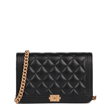 Chanel Black Quilted Lambskin Le Boy Wallet-on-Chain WOC Shoulder Bag