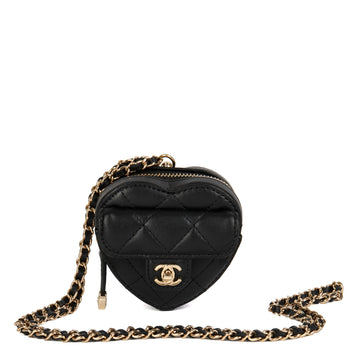 Chanel Black Quilted Lambskin Micro Love Heart Shoulder Bag