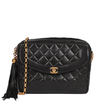 Chanel Black Quilted Lambskin Vintage Classic Fringe Camera Bag
