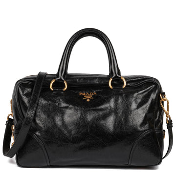 Prada Black Shiny Calfskin Leather Vitello Satchel Shoulder Bag