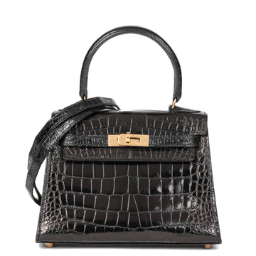 Hermes Jaune Citron Ostrich Leather Kelly 20cm II Sellier Shoulder Bag