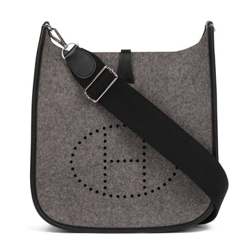 Hermes Black Swift Leather & Gris Moyen Felt Evelyne III 29 Shoulder Bag