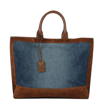 SAINT LAURENT Blue Denim and Brown Suede Shopping Tote