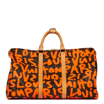 Louis Vuitton Brown Monogram Coated Canvas & Vachetta Leather, Red Graffiti Stephen Sprouse Keepall 50 Tote