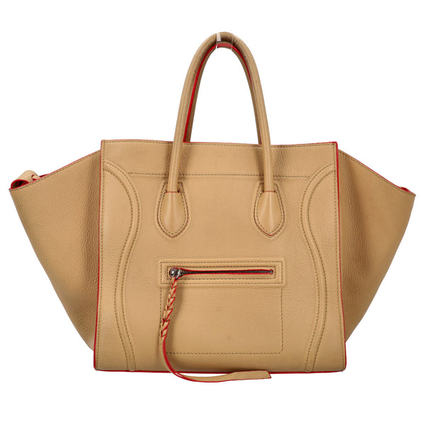 CELINE Leather Medium Phantom Luggage Tote Beige Red