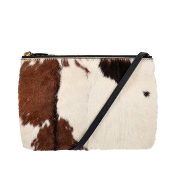 CELINE Pony Hair Trio Large Crossbody Bag White/Brown