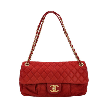 CHANEL Iridescent Leather East West Single Flap Bag Red