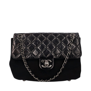 CHANEL Leather/Felt Edelweiss Flap Bag Black