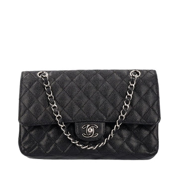 CHANEL Quilted Caviar Medium Double Flap Bag Black