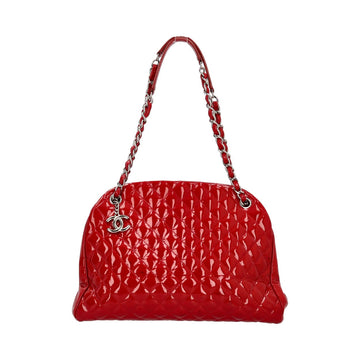 CHANEL Quilted Patent Large Just Mademoiselle Bowler Bag Red