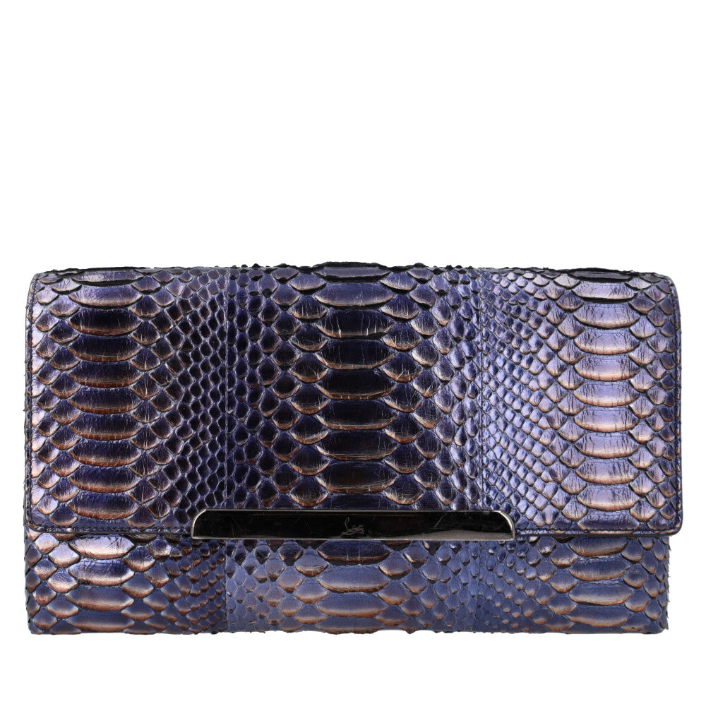 Blue shop snakeskin clutch