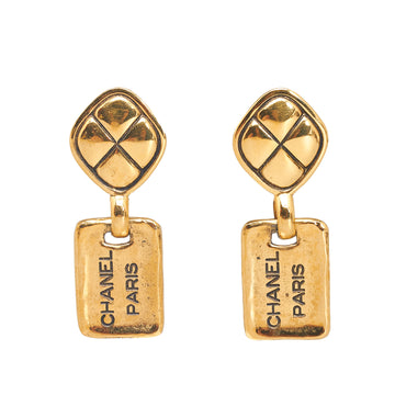 CHANEL Logo Plate Drop Earrings Costume Earrings