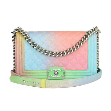 Chanel Medium Boy Rainbow Cuba Caviar Shiny Silver Hardware 2017