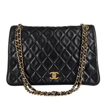 CHANEL Timeless Classica 30 CM double flap turn lock bag in black leather
