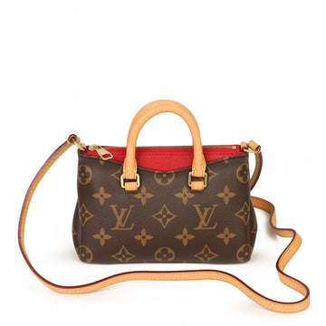 Louis Vuitton Cherry Calfskin Leather, Brown Monogram Coated Canvas & Vachetta Leather Nano Pallas Shoulder Bag