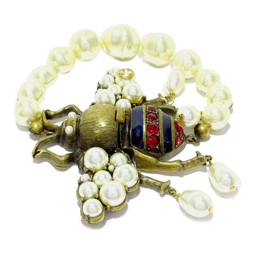 GUCCI Rhinestone Faux Pearl Enamel Bee Bracelet Costume Bracelet