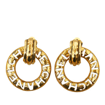 CHANEL Vintage Cut-Out Logo Ring Drop Clip-On Earrings Costume Earrings