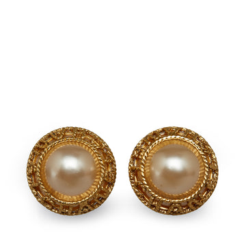 CHANEL Faux Pearl Clip on Earrings Costume Earrings