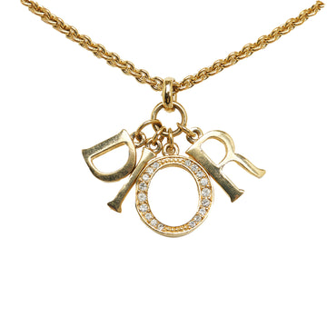 DIOR Crystal Logo Charm Pendant Necklace Costume Necklace