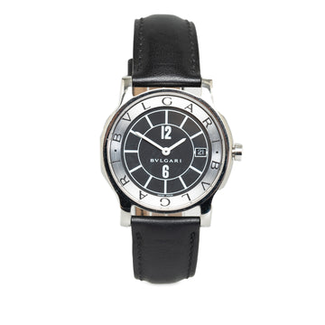 BVLGARI Leather Quartz Solotempo Date Watch