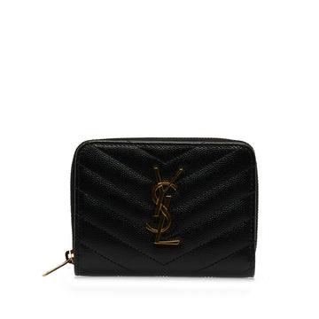 SAINT LAURENT Chevron Monogram Zip Around Compact Wallet Small Wallets