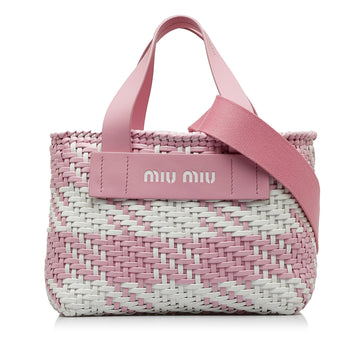 MIU MIU Leather Bicolor Basket Weave Satchel