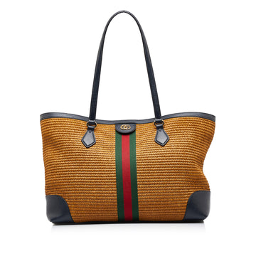 GUCCI Medium Raffia Ophidia Tote Bag