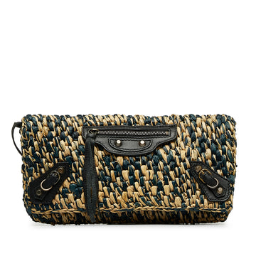 BALENCIAGA Raffia Motocross Envelope Clutch Bag