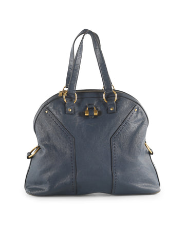 YVES SAINT LAURENT Blue Leather Muse Shoulder Bag
