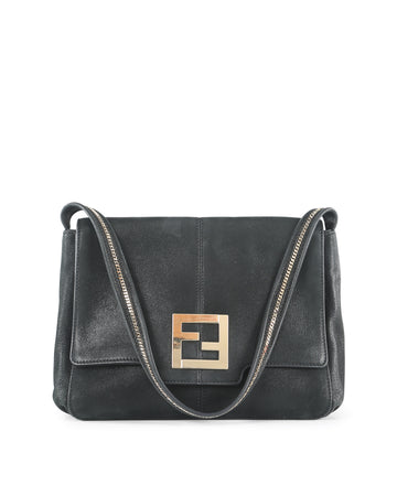 FENDI Black Shiny Nubuck Shoulder Bag