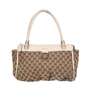 GUCCI Canvas/Leather D Ring Tote Beige/White