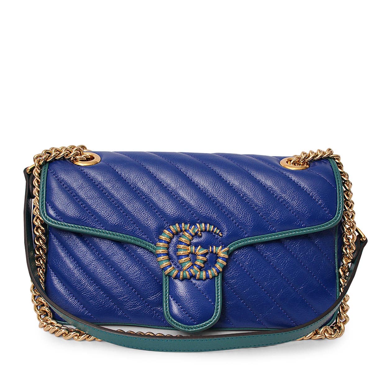 GUCCI GG Marmont Small Shoulder Bag Blue Green