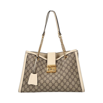 GUCCI GG Supreme Padlock Medium Shoulder Bag Beige