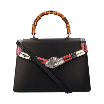 GUCCI Leather Snake Lilith Shoulder Bag Black