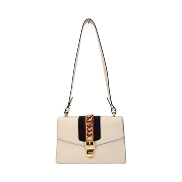 GUCCI Leather Sylvie Small Shoulder Bag White