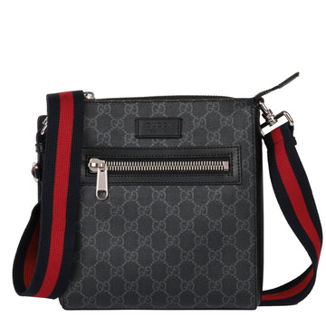 Gucci Grey GG Supreme Canvas & Black Calfskin Leather Small Messenger Bag