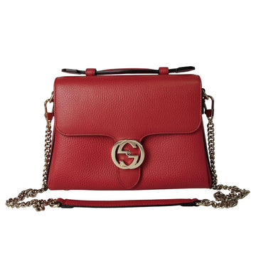 GUCCI Interlocking Plain bag in red leather with chain