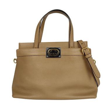 GUCCI Gucci Beige Leather Gg Tote Bag