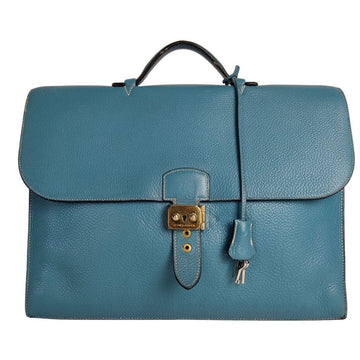 HERMeS Hermes work bag à depeches in turquoise leather