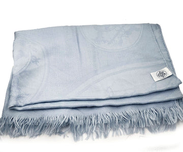 HERMES Cloud Grey New Libris Jacquard Cashmere Silk Stole Shawl