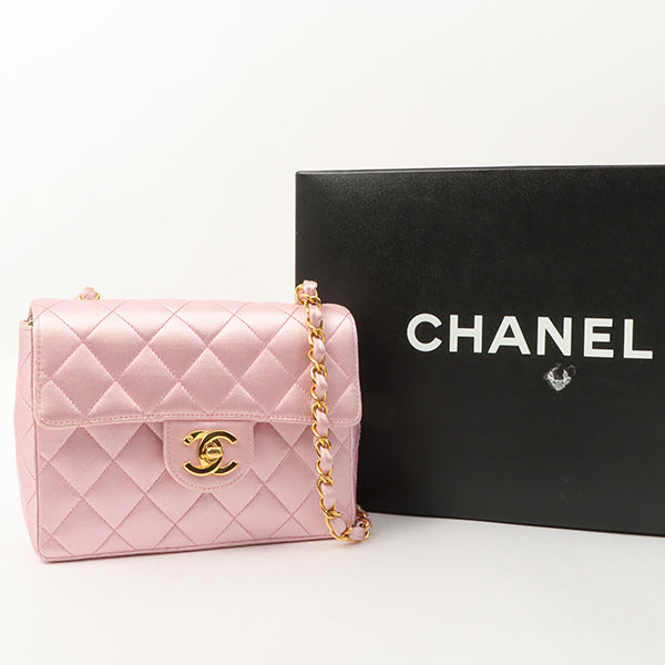 Chanel Around 1997 Made Silk Stain Classic Flap Chain Bag Mini Pink